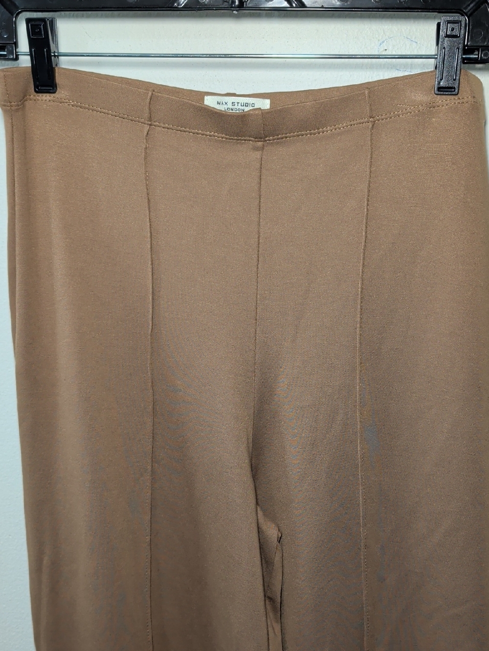 Max Studio Ponte Knit Wide Leg Pants Tan High-Rise Stretch Women's Size L - Picture 2 of 6